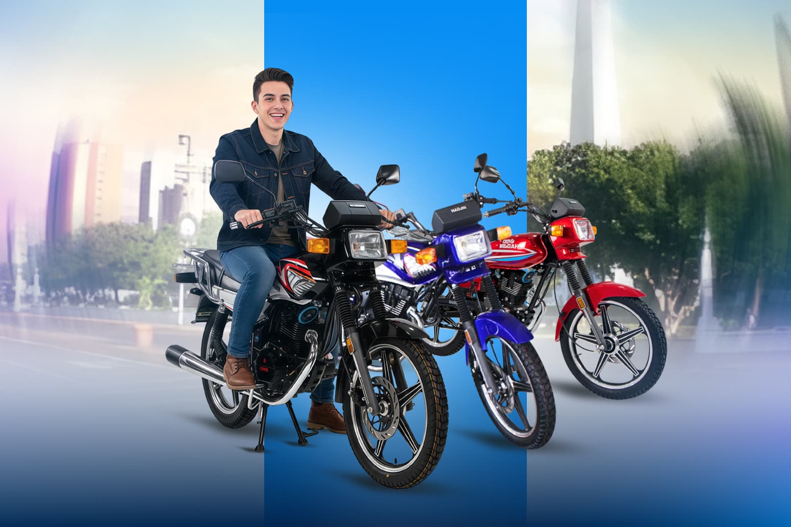 Imagen de dos personas con moto y celular